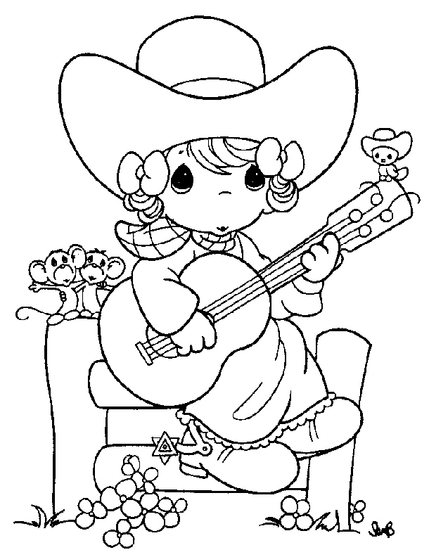 coloriage moments precieux la petite fille joue de la guitare